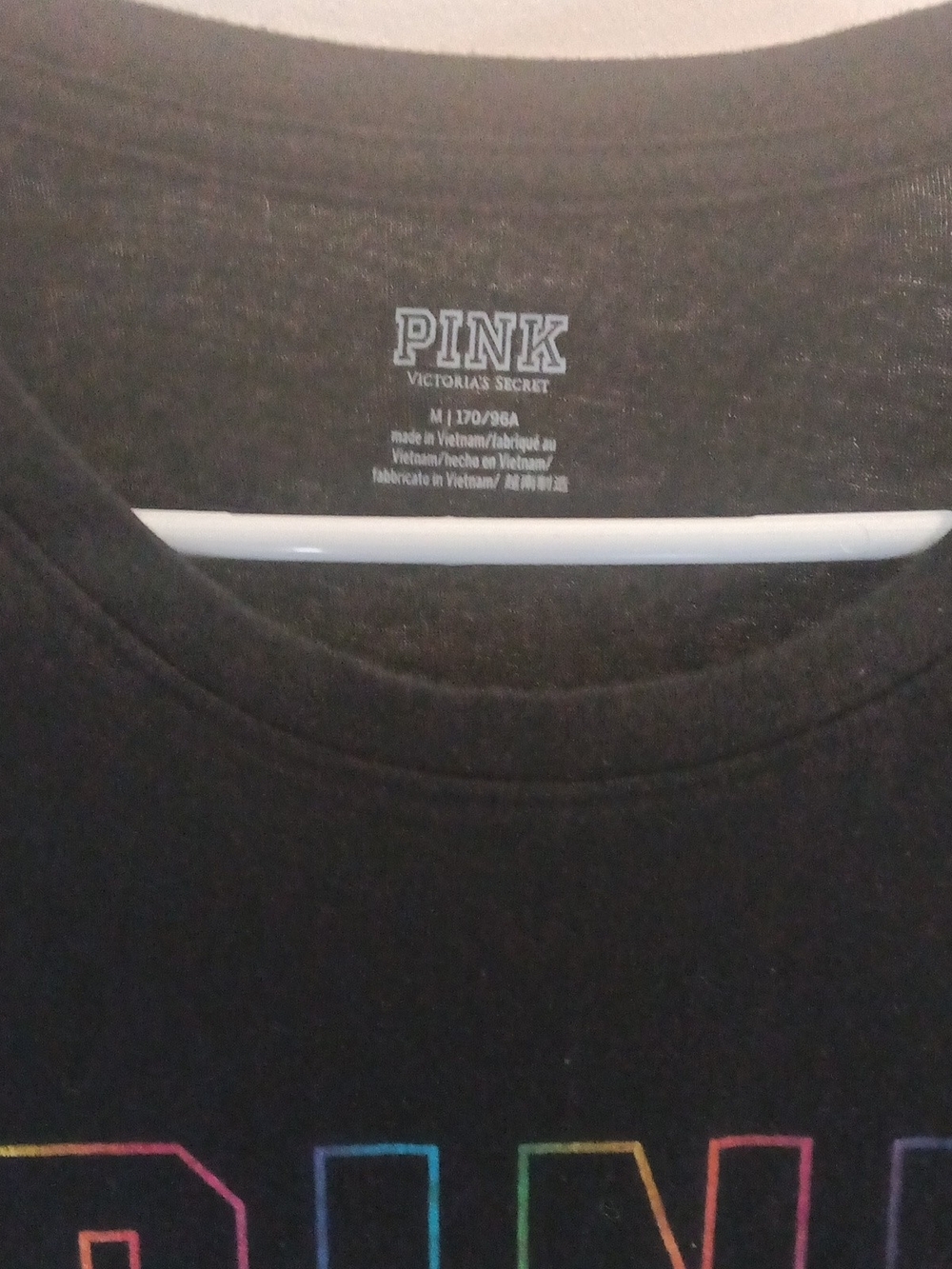 PINK Victoria's Secret Black Short Sleeve Graphic Tee with Rainbow Outline